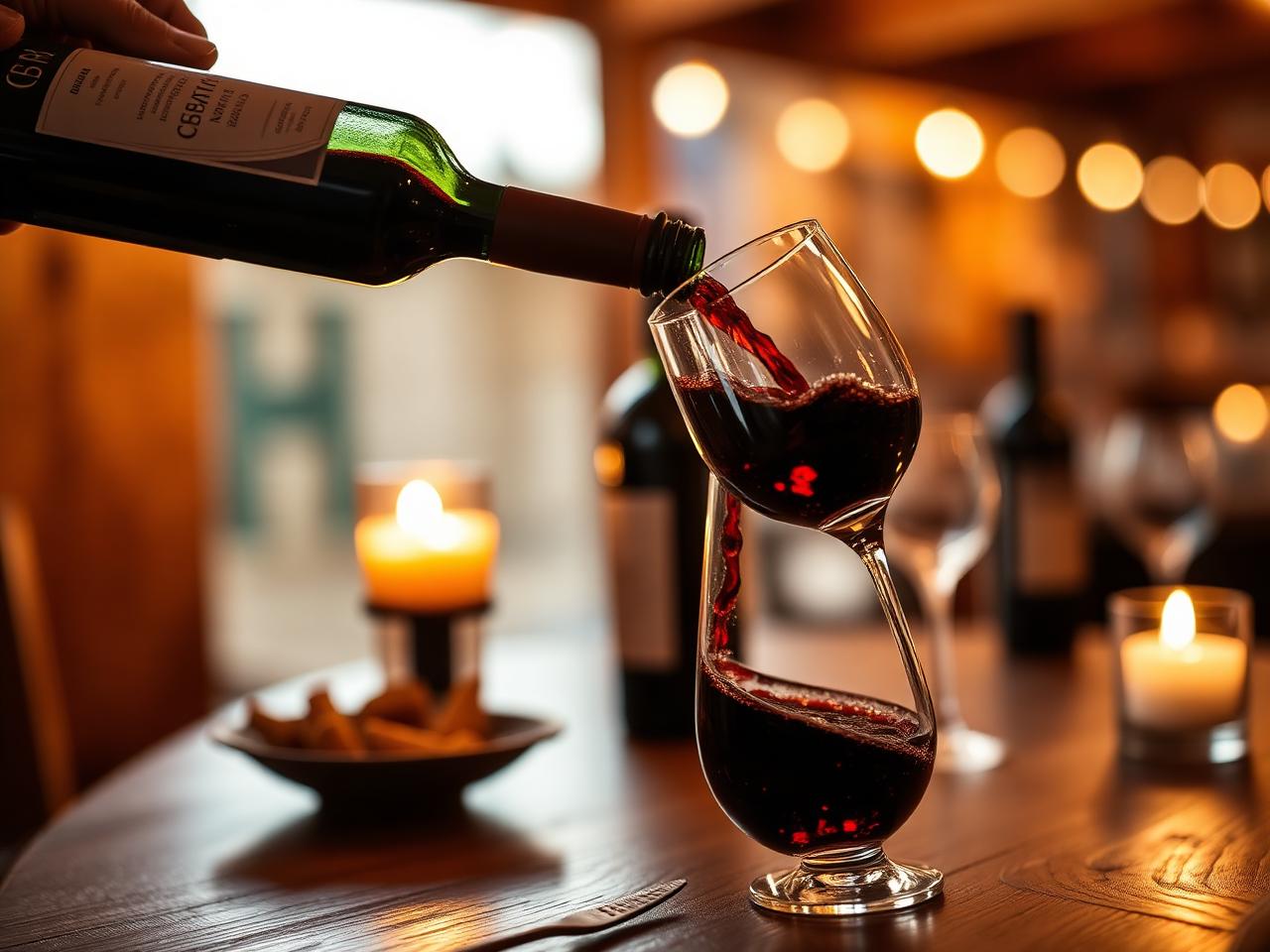 Greek red wine being poured